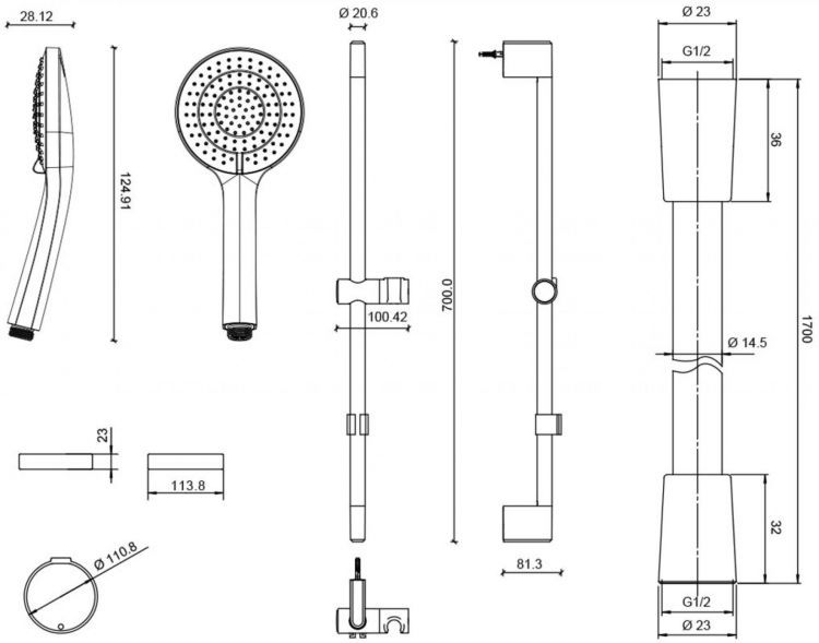 Душевой гарнитур Jacob Delafon Elite E32910-CP, хром