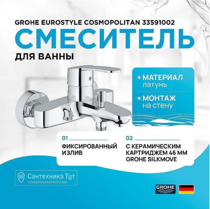 Смеситель для ванны Grohe Eurostyle Cosmopolitan 33591002 Хром