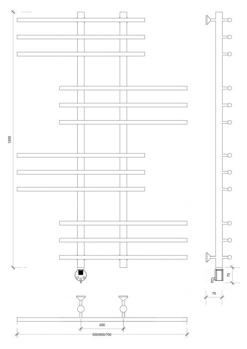 Полотенцесушитель электрический Secado Турин 5 120x20x70 черный матовый
