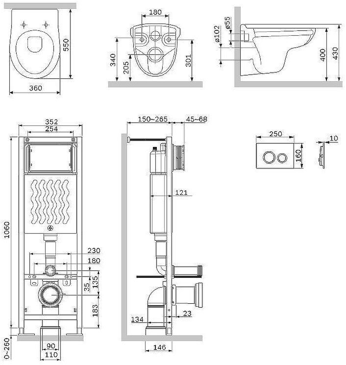 Комплект унитаза с инсталляцией AM.PM Willow IS110151.DX15C1700 с сиденьем Микролифт и клавишей смыва Хром глянцевый