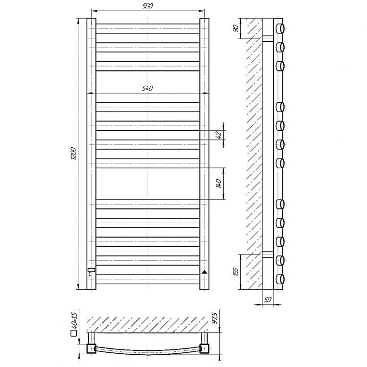 Полотенцесушитель электрический Laris Классик Премиум П12 с блоком управления