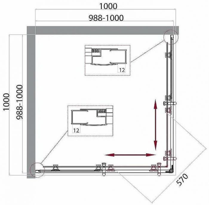 Душевой уголок BelBagno Uno 100х100 UNO-195-A-2-100-CH-CR профиль Хром стекло шиншилла