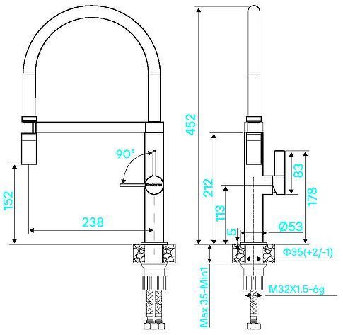 Смеситель для кухни KUCHENSTERN TURM-E 405BL40 цвет Черный матовый