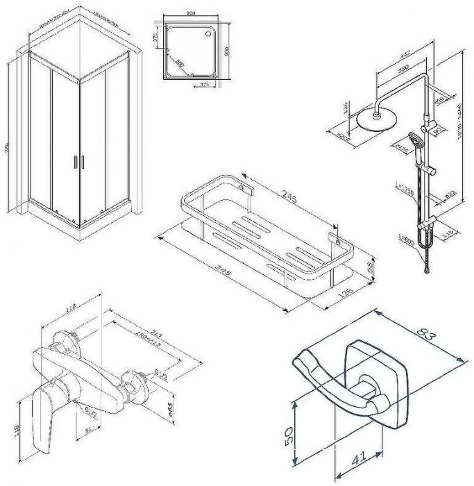 Комплект душевого уголка с душевой системой и аксессуарами AM.PM Gem 90x90 WK90EO профиль Черный матовый стекло прозрачное