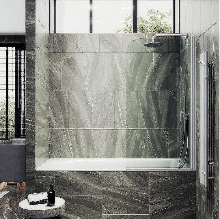 Шторка на ванну Maybah Glass MGV-596-1 400x1400 поворотная на монопетле Белый стекло прозрачное
