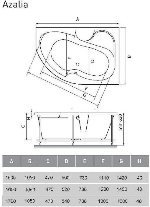 Акриловая ванна Vayer Azalia 150x105 R Гл000006725 без гидромассажа