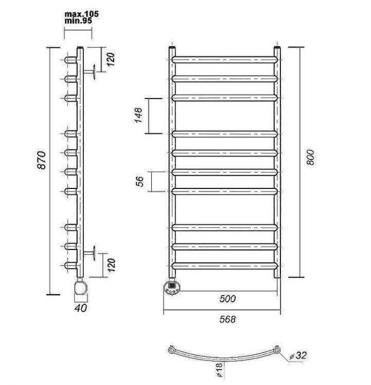 Электрический полотенцесушитель Domoterm Калипсо П10 500x800 EL Черный матовый