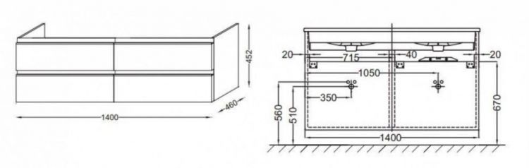 Тумба под раковину Jacob Delafon Vox 140 см EB2020-RA-E15 чёрное дерево