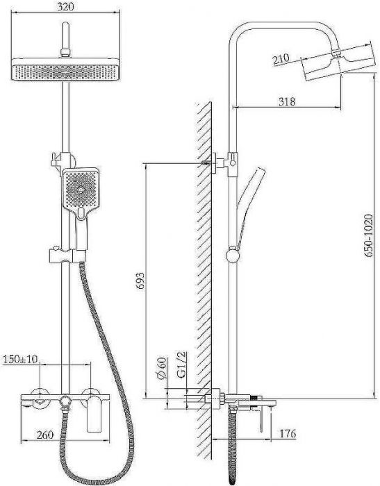 Душевая система Belz B678-3 B24678-3 Оружейная сталь