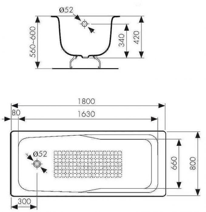 Чугунная ванна Kaiser 180х80 КВ-1501 с антискользящим покрытием