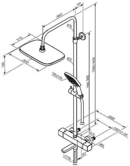 Душевая система Damixa Gala 953810300 с термостатом Черная матовая