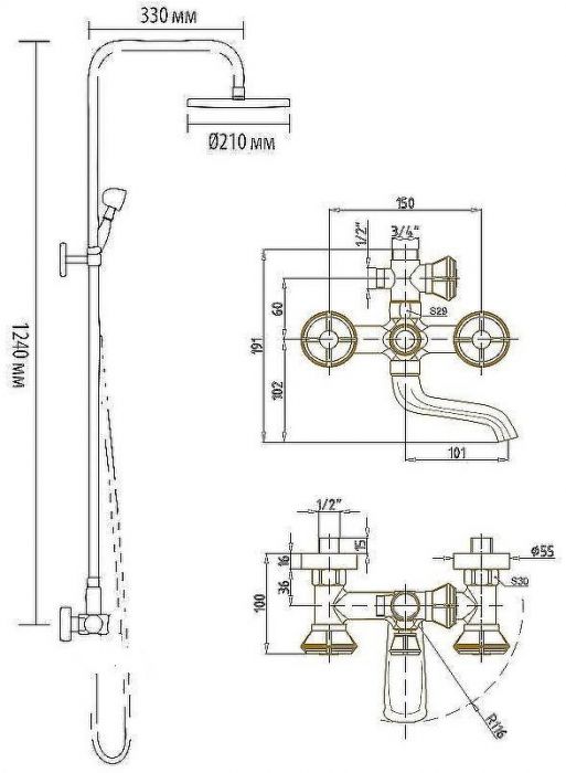 Душевая система Bronze de Luxe Royal 10121R Бронза