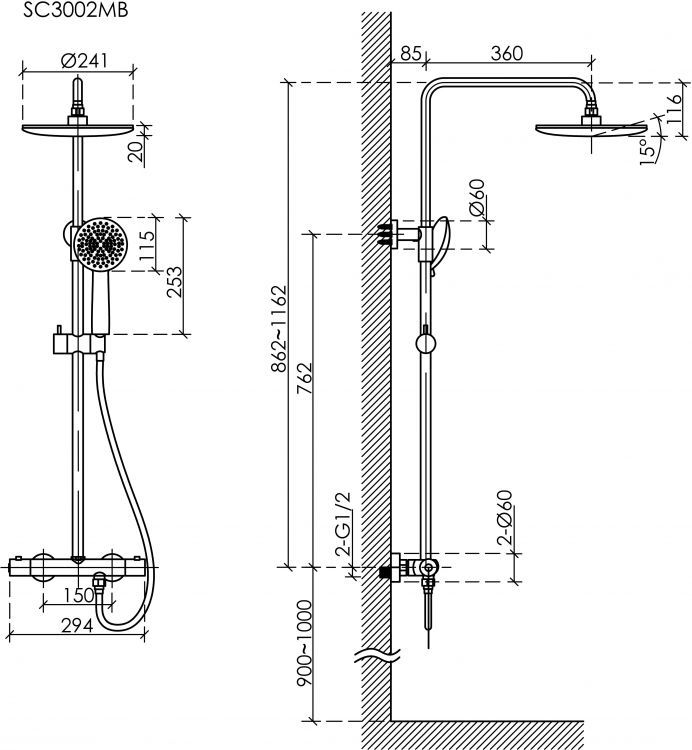 Душевая система Sancos Game с термостатом черный,SC3002MB