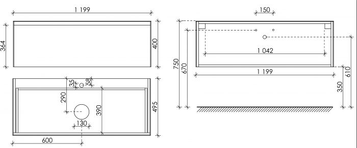Тумба подвесная SANCOS под раковину Stone, керамогранит Nero Marquina 1200х400х495, ST120NM