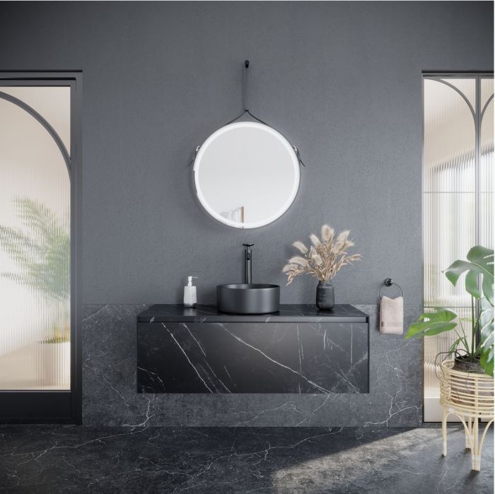 Тумба подвесная SANCOS под раковину Stone, керамогранит Nero Marquina 1200х400х495, ST120NM