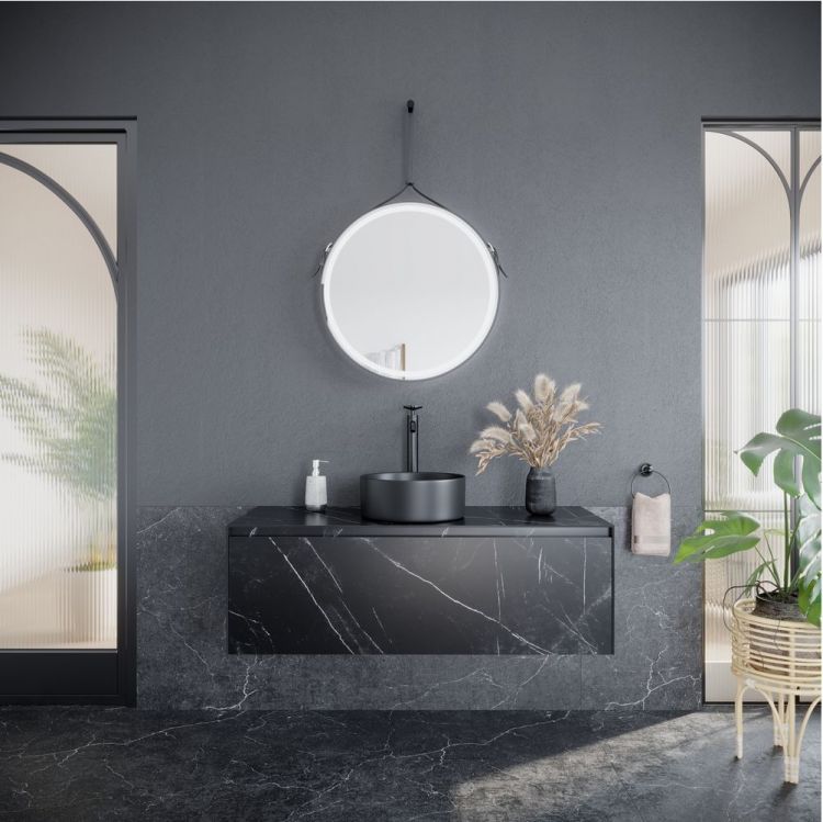Тумба подвесная SANCOS под раковину Stone, керамогранит Nero Marquina 1200х400х495, ST120NM Тумба подвесная SANCOS под раковину Stone, керамогранит Nero Marquina 1200х400х495, ST120NM