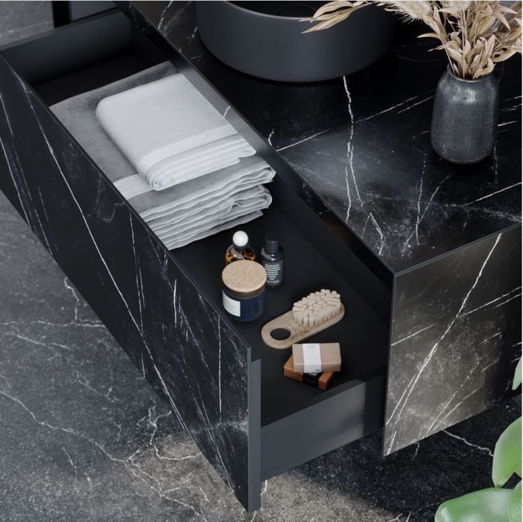 Тумба подвесная SANCOS под раковину Stone, керамогранит Nero Marquina 1200х400х495, ST120NM Тумба подвесная SANCOS под раковину Stone, керамогранит Nero Marquina 1200х400х495, ST120NM