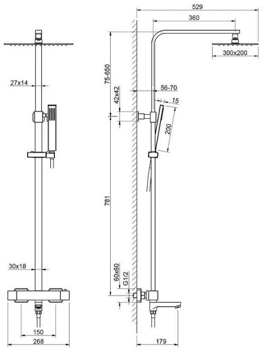 Душевая система Timo Tetra-Thermo SX-0169/18 с термостатом Черное золото