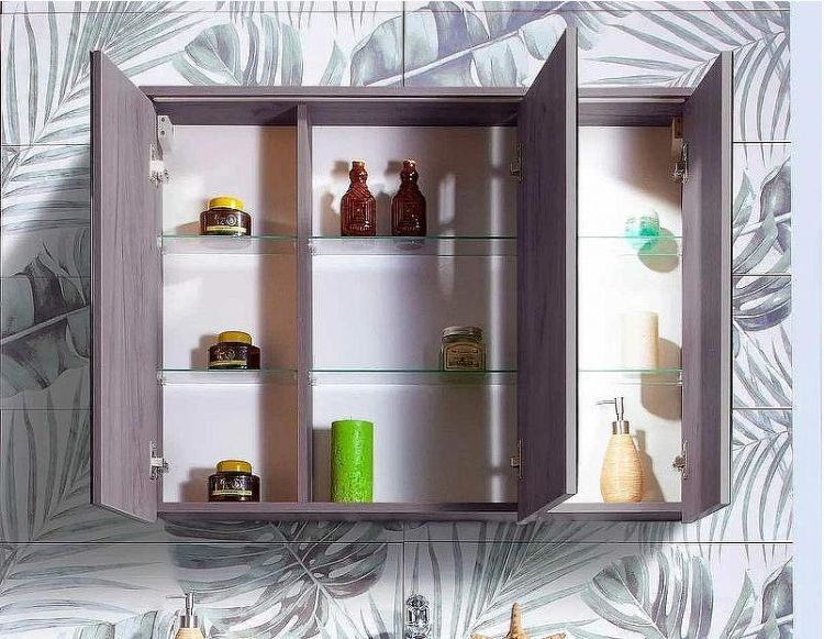 Зеркальный шкаф Бриклаер Кристалл 95 4627125414923 с подсветкой Ясень Анкор темный