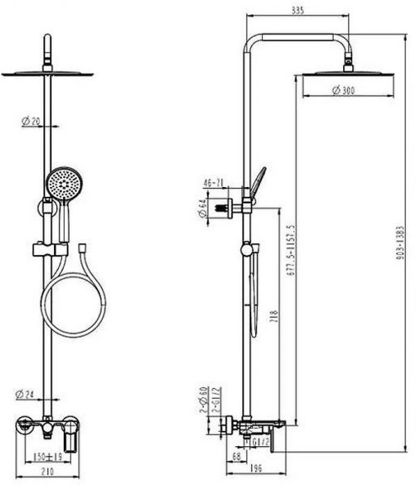 Душевая система Caprigo Kub 54-310-brg Золото матовое