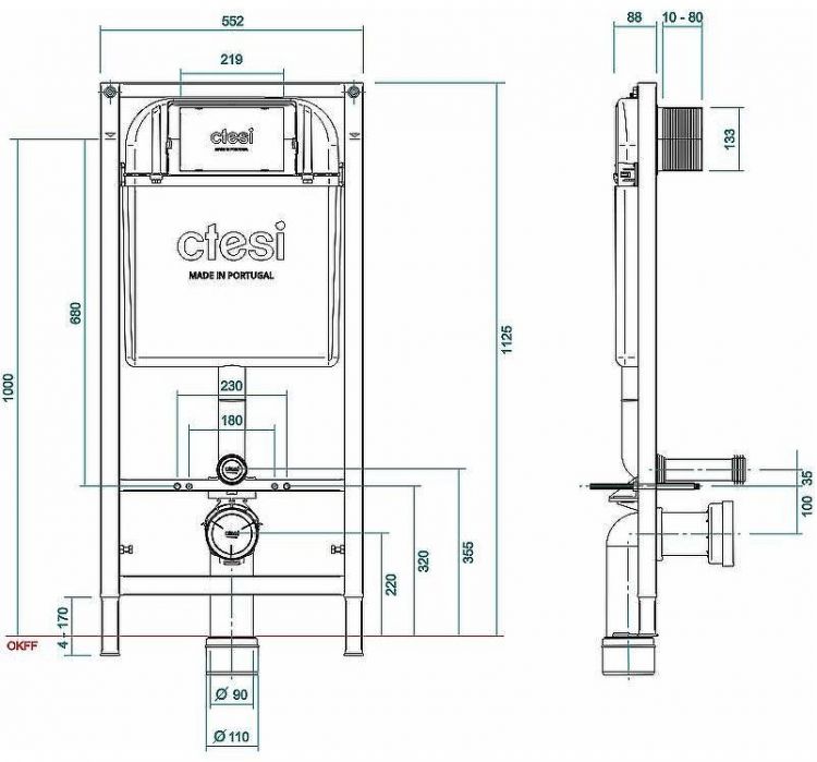 Инсталляция Ctesi Solid BK0200240 для унитаза без клавиши смыва