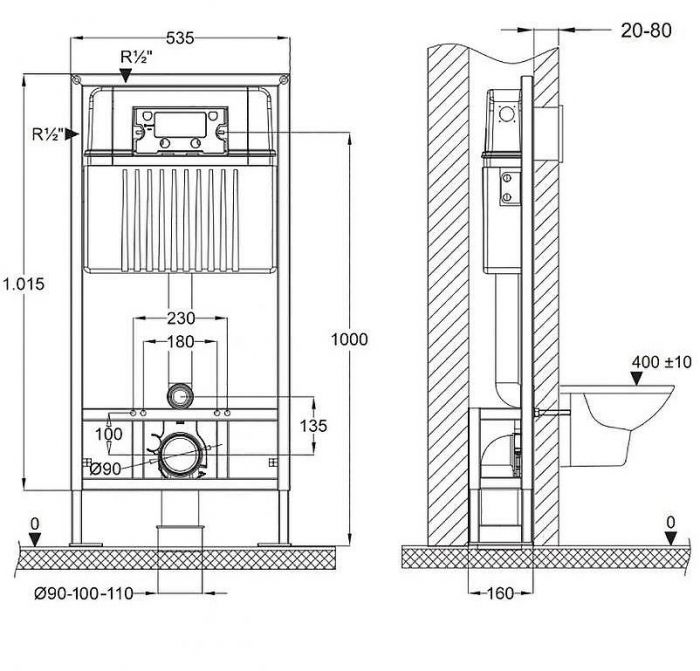 Инсталляция Bettoserb Sava Free Standing SFS40006465 для унитаза с клавишей смыва Хром глянец Хром матовый