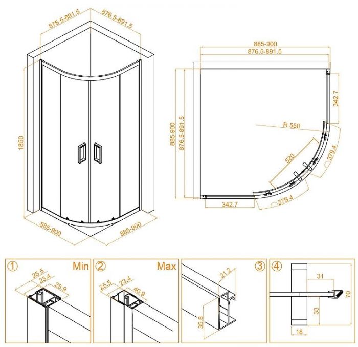 Душевой уголок RGW Classic CL-54-B 90х90 32095499-14 профиль Черный стекло прозрачное