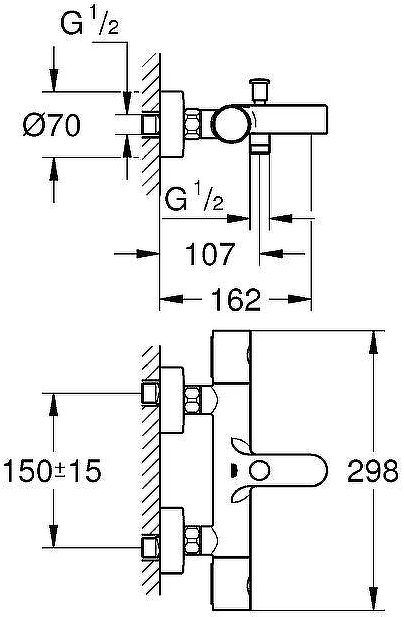Смеситель для ванны Grohe Grohtherm 800 Cosmopolitan 34766000 с термостатом Хром