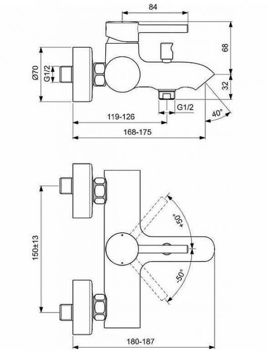 Смеситель для ванны Ideal Standard Ceraline BC199XG Черный шелк