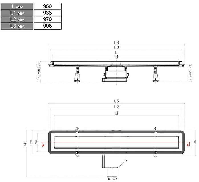 Душевой лоток Pestan Confluo Premium Line 950 13100007 с двухсторонней решеткой Хром матовый  / полая под плитку