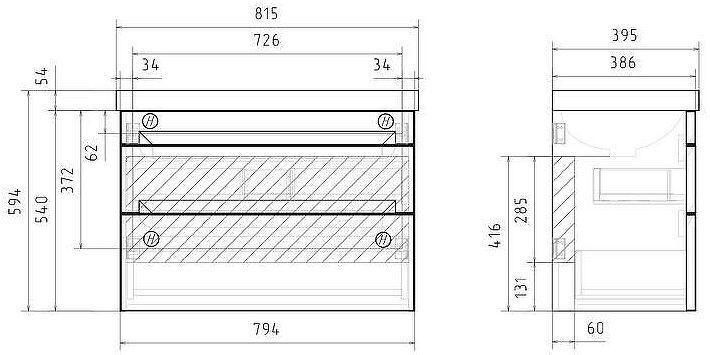 Тумба под раковину Equil Corner 80 tpCRNR80.2Y-06 подвесная цвет Белый