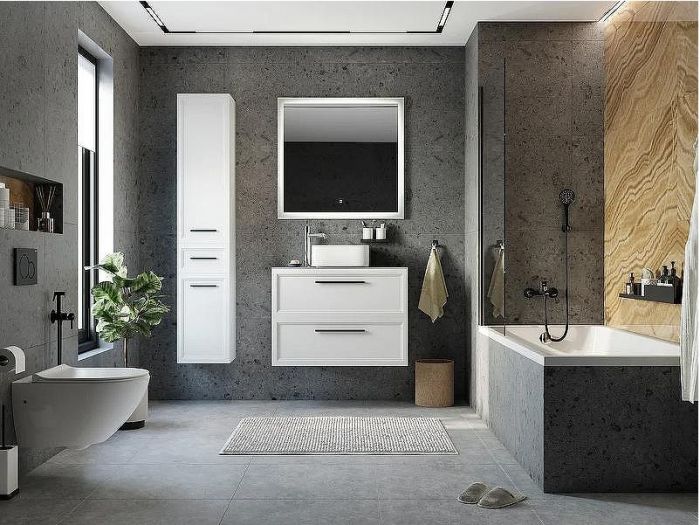 Комплект мебели для ванной STWORKI Эстерсунд 90 460326 подвесной Белый матовый Монте тиберио