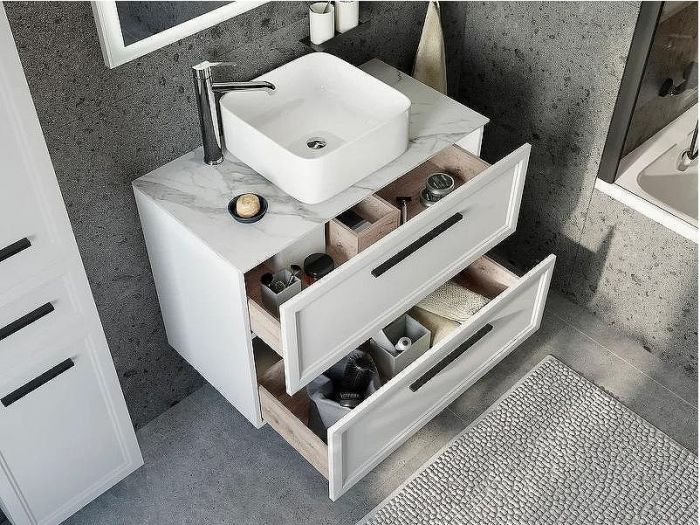 Комплект мебели для ванной STWORKI Эстерсунд 90 460326 подвесной Белый матовый Монте тиберио