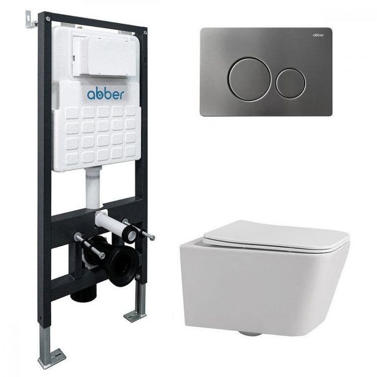 Комплект унитаза Abber Rechteck AC1201-AC0105-AC0121NG с сиденьем Микролифт и клавишей смыва цвет Никель Комплект унитаза Abber Rechteck AC1201-AC0105-AC0121NG с сиденьем Микролифт и клавишей смыва цвет Никель