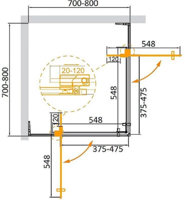 Душевой уголок Cezares Slider 80x80 SLIDER-A-2-70/80-GRIGIO-Cr профиль Хром стекло серое