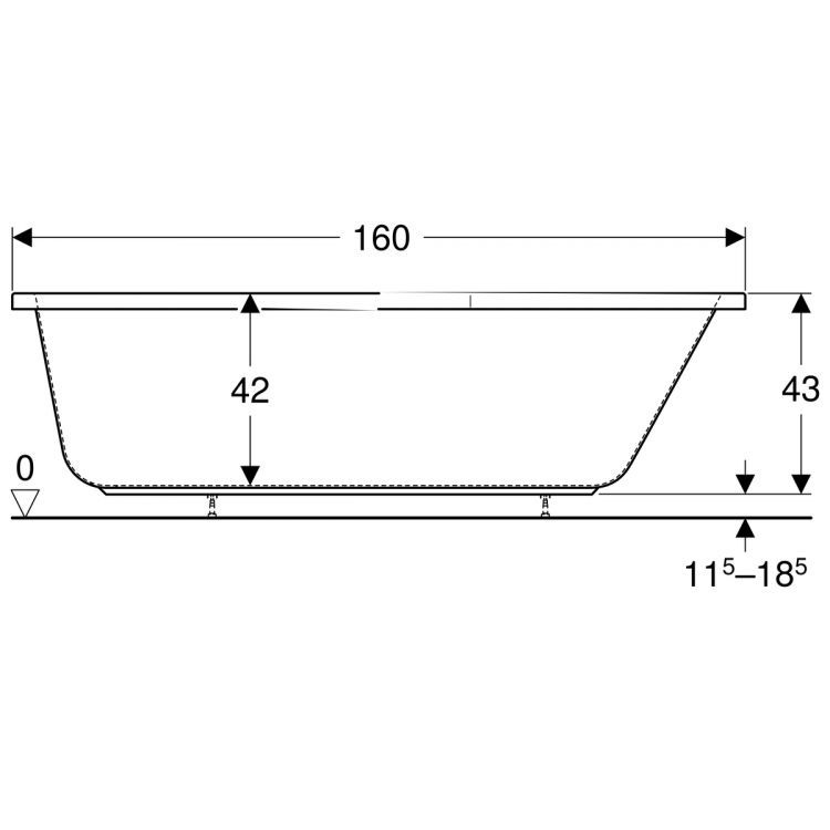 Ванна Geberit Renova асимметричная (пятиугольная), 160х75 см, слив справа