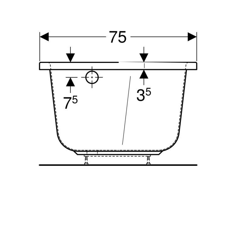 Ванна Geberit Renova асимметричная (пятиугольная), 160х75 см, слив справа