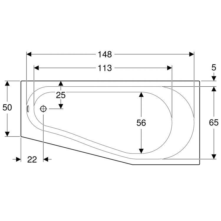 Ванна Geberit Renova асимметричная (пятиугольная), 160х75 см, слив справа