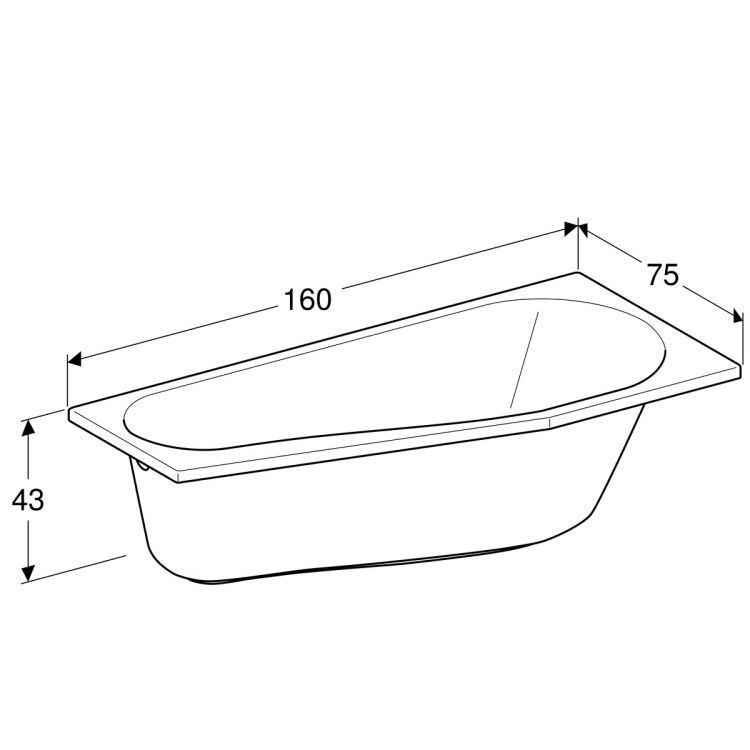 Ванна Geberit Renova асимметричная (пятиугольная), 160х75 см, слив справа