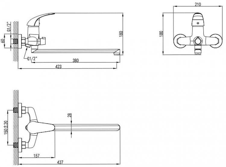 Смеситель для ванны AWP Suna S1051C универсальный цвет Хром Смеситель для ванны AWP Suna S1051C универсальный цвет Хром