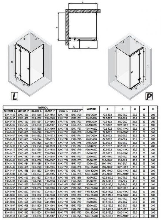 Душевой уголок New Trendy Avexa Black 80х70 R EXK-1561 профиль Черный стекло прозрачное