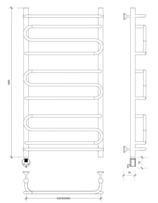 Полотенцесушитель электрический Secado Валенсия 2 100x40 белый матовый