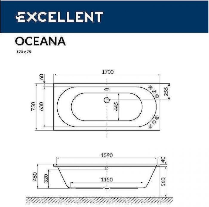Акриловая ванна Excellent Oceana 170x75 WAEX.OCE17.SOFT.CR с гидромассажем