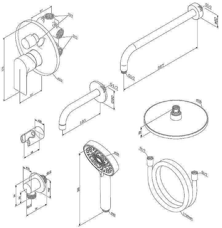Душевая система Damixa Apollo 947510300 Черная матовая