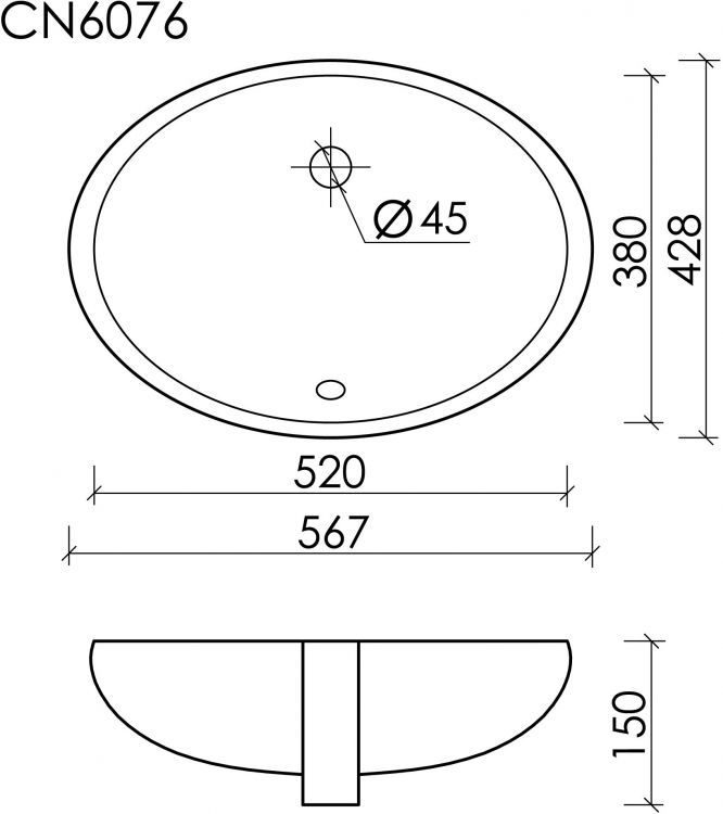 Раковина CERAMICANOVA Element встраиваемая под столешницу, с крепежом и шаблоном для установки, CN6076