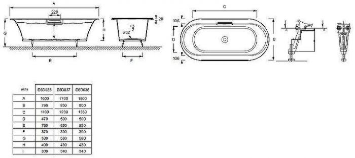 Чугунная ванна Jacob Delafon Volute 180x80 E6D038-00 с антискользящим покрытием