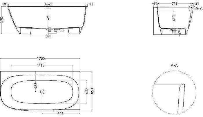 Ванна из искусственного камня Salini Sofia Corner R 170х85 102514G Белая глянцевая