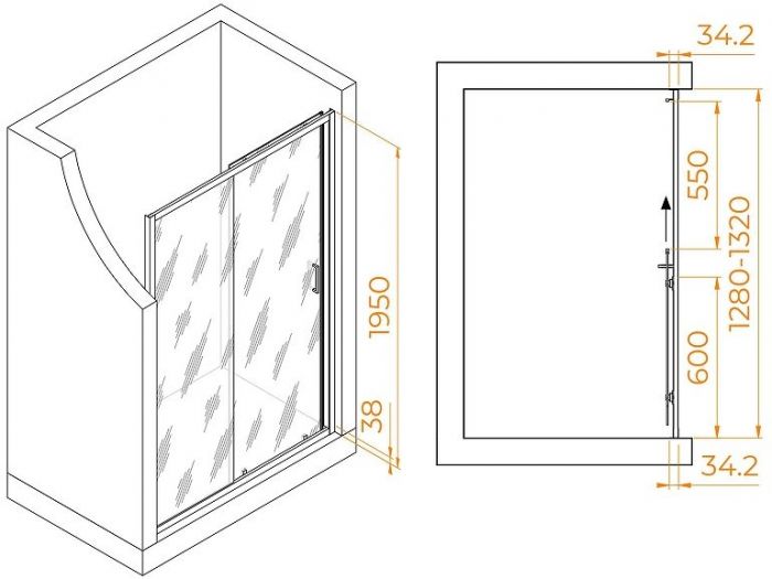 Душевая дверь RGW Passage PA-14Gb 130 41081413-16 профиль Золото брашированное стекло прозрачное