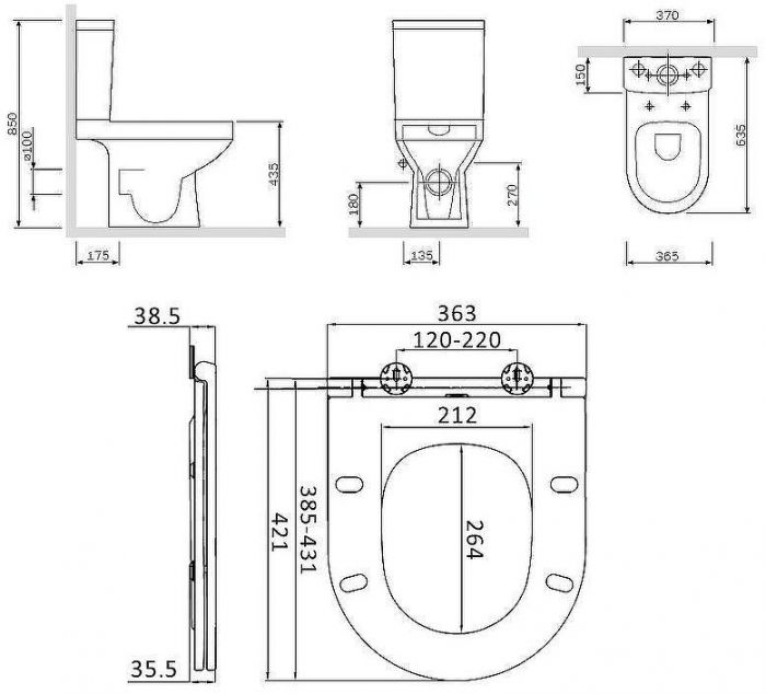 Комплект унитаза компакт AM.PM Spirit CK70DC с бачком с сиденьем Микролифт и аксессуарами для ванной комнаты