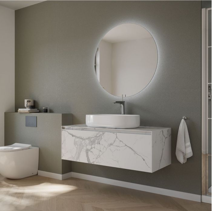 Тумба подвесная SANCOS под раковину Stone, керамогранит Statuario white 1200х400х495, ST120SV